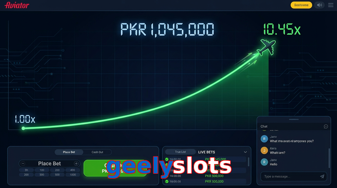 Main screen of Geelyslots aviator page for PK players